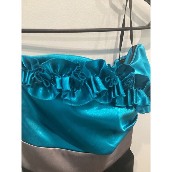 Vtg Womens Satin Mini Dress XS 3 Formal Prom Party Cocktail Teal Blue Black Y2K - Picture 6 of 10